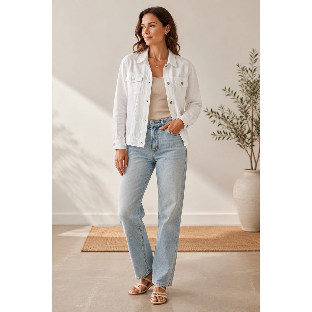 Jones & Co Jones New York White 100% Linen Jacket 1X Minimalist Old Money Boho